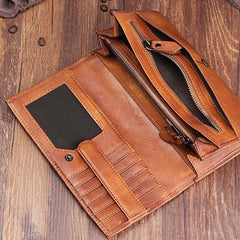 Vintage Cool Leather Mens Long Wallet Bifold Long Wallet for Men