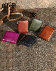 Brown Small Leather Bifold Wallet Around Zip Billfold Cute Women Zipper Wallet For Ladies