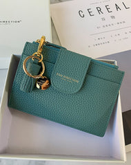 Cute Women Dark Blue Leather Slim Keychain with Card Wallet Card Holder Wallet Change Wallet For Women