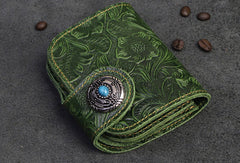 Handmade billfold Bifold Leather Wallet Floral Leather Botton billfold Wallet For Men Women - EverHandmade