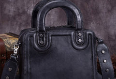 Genuine Leather Handbag Vintage Rivet Crossbody Bag Cube Shoulder Bag Purse For Women