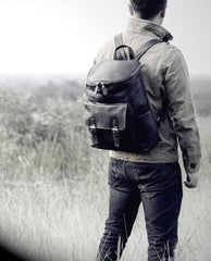 Cool Genuine Leather Mens Backpack Large Black Travel Backpack Hiking Backpack for men