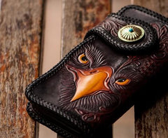 Handmade Leather Eagle Tooled Mens Chain Biker Wallet Cool Leather Wallet With Chain Wallets for Men