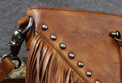 Genuine Leather Bag Vintage Rivet Tassel Bag Crossbody Bag Shoulder Bag Purse For Women - EverHandmade
