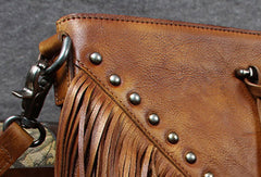 Genuine Leather Bag Vintage Rivet Tassel Bag Crossbody Bag Shoulder Bag Purse For Women
