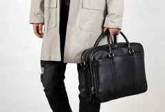 Black Leather Mens Cool Briefcase Work Bag Business Bag for men