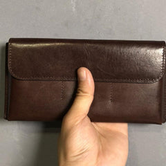 Handmade Leather Mens Cool Wallet Long Leather Wallet Clutch Wristlet Wallet for Men