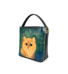 Handmade Womens Tooled Leather Square Handbag Purse Cat Crossbody Bag for Women