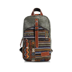 Folk Canvas Mens Sling Bag Vintage Chest Bag One Shoulder Pack for men