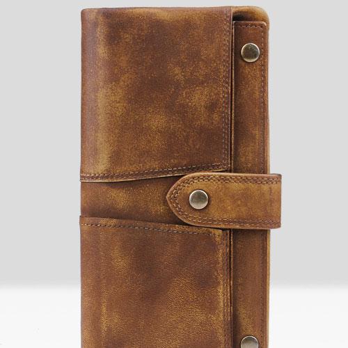 Handmade Leather Mens Cool Long Leather Wallet Wristlet Clutch Wallet for Men