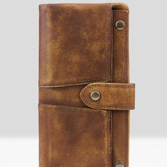 Handmade Leather Mens Cool Long Leather Wallet Wristlet Clutch Wallet for Men