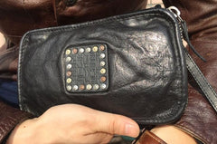 Handmade Genuine Leather Mens Clutch Cool Long Wallet Zipper Clutch Wristlet Wallet for Men