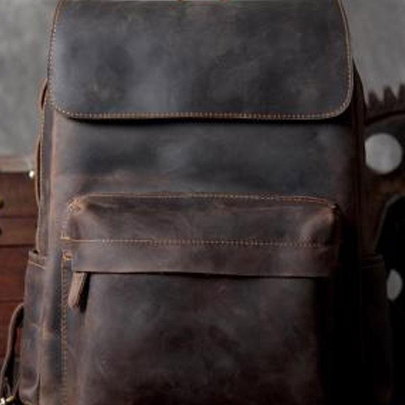 Vintage Leather Mens Backpack Travel Backpack Cool Satchel Backpack for men