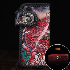 Handmade Leather Carp Mens Chain Biker Wallet Cool Leather Wallet With Chain Wallets for Men