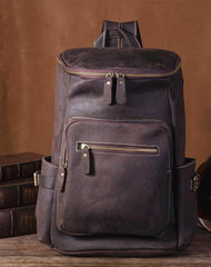 Cool Leather Mens Backpack Large Barrel Coffee Travel Backpacks Hiking Backpack for men