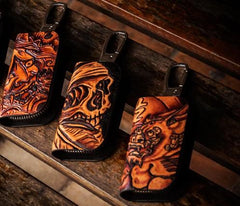 Handmade Leather Biker Mens Cool Car Key Wallet Coin Wallets Pouch Car KeyChain for Men