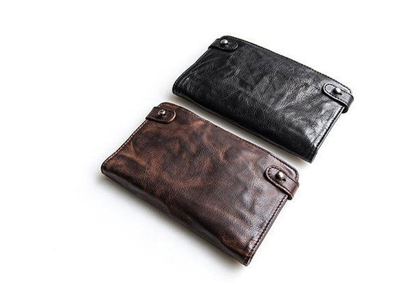 Handmade Leather Mens Clutch Wallet Cool Leather Wallet Long Phone Wal –  imessengerbags