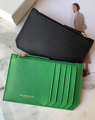 Cute Women Green Leather Slim Card Holder Card Wallet Zipper Change Wallet For Women