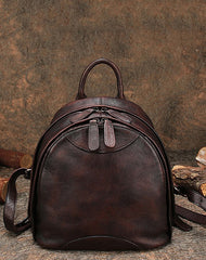 Classic Brown Leather Small Rucksack Womens Compact Leather Backpack Ladies Backpack Purse