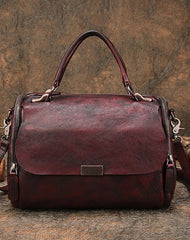 Wine Red Vintage Womens Leather Handbag Purse - Open View