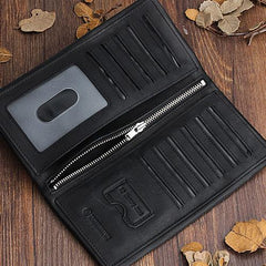 Handmade Leather Mens Cool Long Leather Wallet Bifold Clutch Wallet for Men