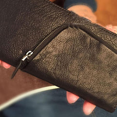 Genuine Leather Mens Cool Long Leather Phone Wallet Zipper Clutch Wristlet Wallet for Men