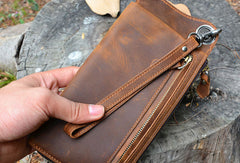 Handmade Genuine Leather Wallet Long Wallet Bifold Biker Wallet Bag For Mens