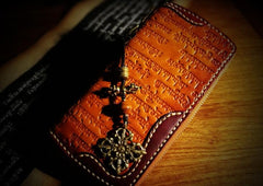Handmade Leather Mens Tibetan Chain Biker Wallets Cool Leather Wallet Long Clutch Wallets for Men