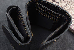 Handmade billfold trifold leather wallet flowral leather billfold wallet for men women - EverHandmade