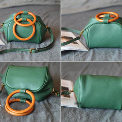 Small Green Satchel Circle Round Handle Bag Crossbody Purse - Annie Jewel