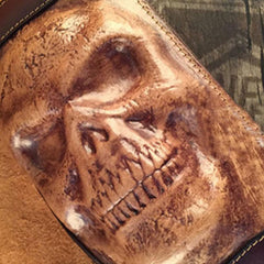 Handmade Genuine Leather Mens Clutch Cool Long Wallet Skull Zipper Clutch Wristlet Wallet for Men