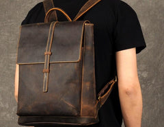 Leather Mens Cool Backpack Large Brown Travel Backpack School Backpack for men