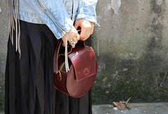 Handmade handbag purse leather round crossbody bag purse shoulder bag for women