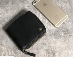 Genuine Leather Mens Cool Slim Zipper billfold wallet  Men Bifold Small Wallets for Men