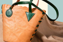 Handmade Genuine Leather Shopper Bag Bucket Bag Shoulder Bag Purse For Women - EverHandmade