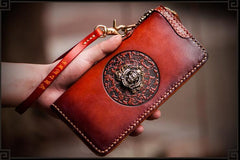 Handmade Leather Tibetan Mens Biker Chain Wallets Cool Long Chain Wallets for Men