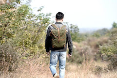 Green Canvas Mens Cool Backpack Large Travel Backpack Canvas Hiking Backpack for Men