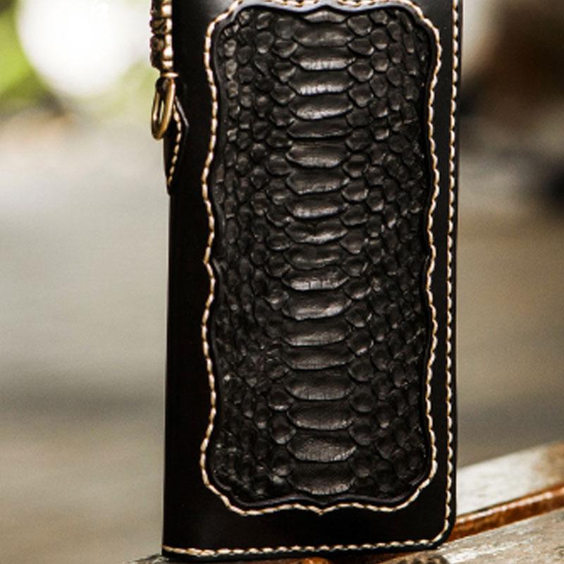 Handmade Leather Mens Chain Biker Wallet Leather Clutch Wallet Cool Long Wallets for Men