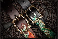 Handmade Leather Tooled Carp Mens Belt Cool Leather Men Belt for Men