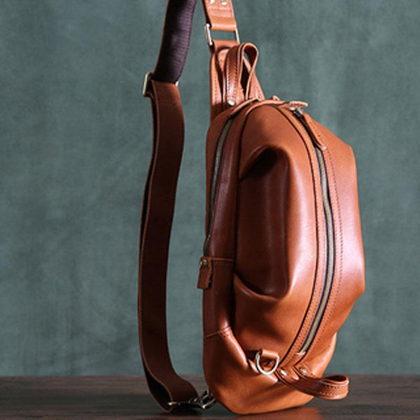 Cool Leather Mens Sling Bag Shoulder Sling Bag Chest Bag for men
