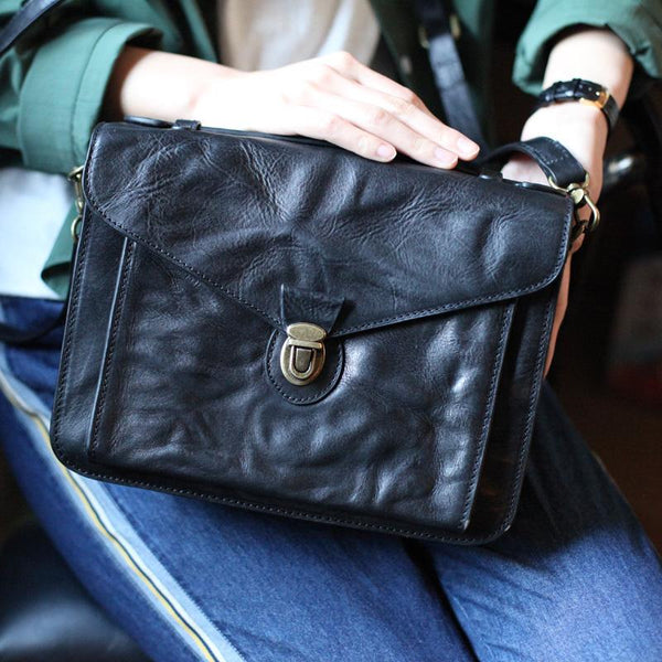 Vintage Brown Leather Women's Satchel Handbag Purse Black Leather Satchel Should CM04731005