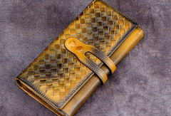 Genuine Leather Wallet Long Wallet Woven Wallet Purse For Men Women - EverHandmade