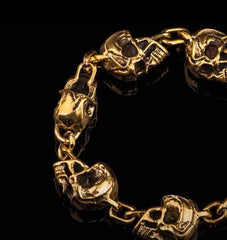 Silver Brass Stainless Steel Biker Trucker Skull Heavy Gothic Skulls Men Bracelet Biker Jewelry