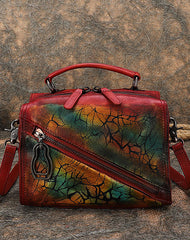Leather Womens Buston Handbag Handmade Cube Handbag Crossbody Purse for Ladies