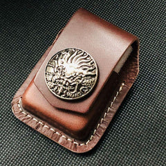 Brown Handmade Leather Mens OX Zippo Lighter Holders Lighter Case For Men