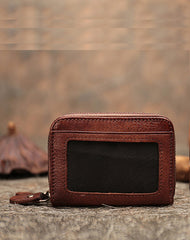 Vintage Women Leather Card Holder Small Double Zip Card Wallet Small Wallet For Women