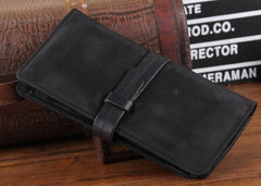 Handmade Leather Mens Cool Long Leather Wallet Clutch Wristlet Wallet for Men