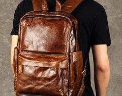 Genuine Leather Mens Cool Backpacks Large Brown Travel Backpack Hiking Backpacks for men