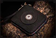 Handmade Leather Small Tooled Mens billfold Chain Wallet Cool Chain Wallet Biker Wallet for Men
