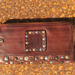 Handmade Genuine Rock Punk Leather Mens Cool Long Wallet Wristlet Bifold Clutch Wallet for Men